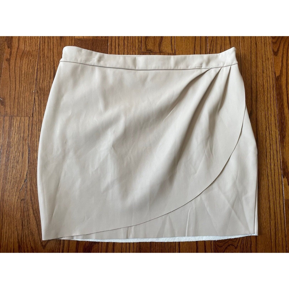 NWT Express 12‎ Faux Leather High Rise Mini Skirt Beige Tan Faux Wrap Date Night